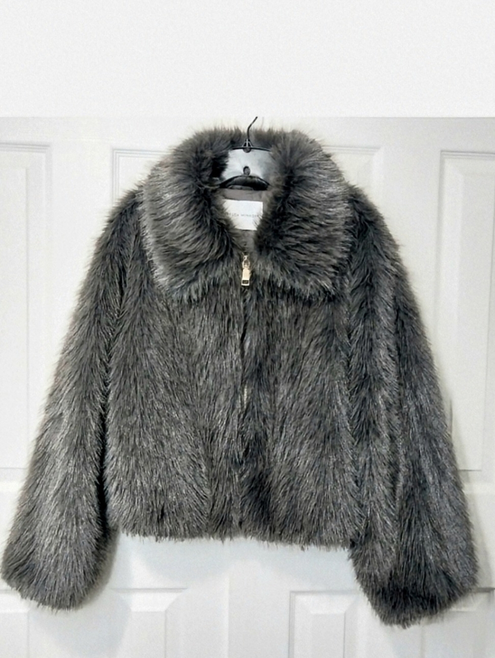 Rebecca Minkoff Fuax Fur Coat, Grey,‎ NWT, Size L
